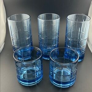 Tartan Blueberry Anchor Hocking Iced Tea  & Low Ball Glasses Total of 5 Glasses
